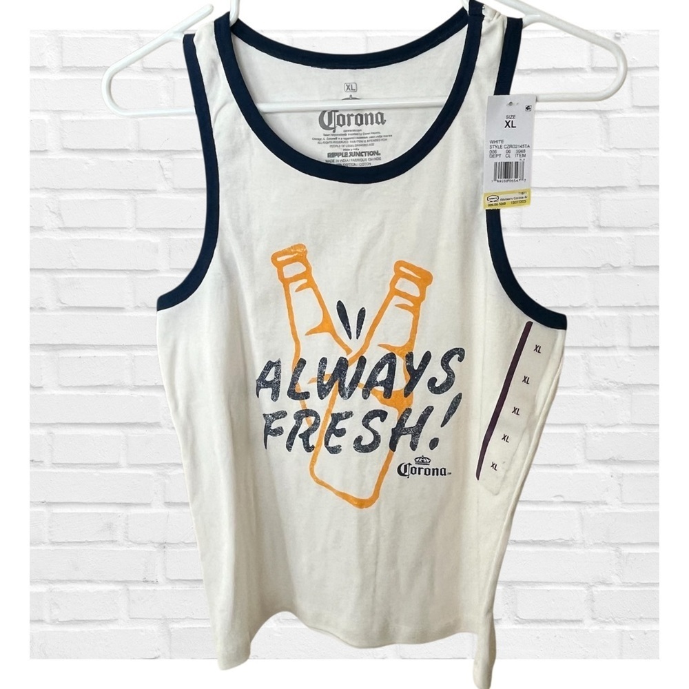 Corona XL Graphic Tee Tank Top Blue White Retro Streetwear Grunge Indie Sleeze
